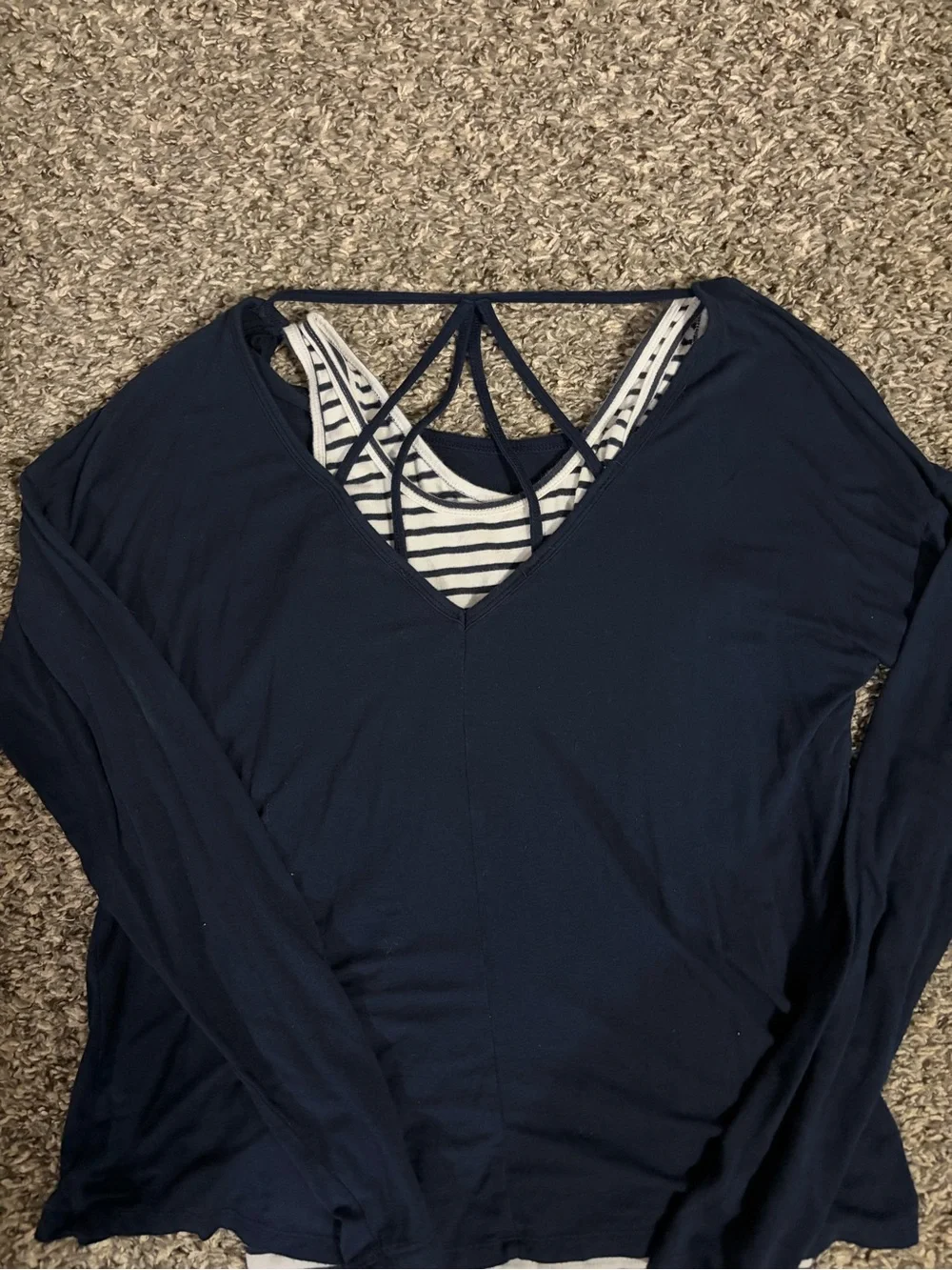 abercrombie kids Navy Long Sleeve Tee with Striped Hem
